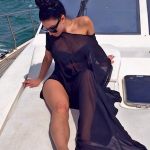 Swimsuit Cover Up Women – Sheer Beach Cover Up Kaftan – Plus Size Kimono Coverup – Long Dress, Bridal, Wedding, Handmade – Choose Any Length