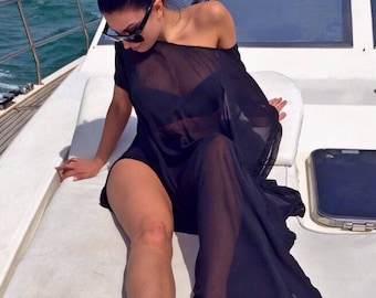 Swimsuit Cover Up Women – Sheer Beach Cover Up Kaftan – Plus Size Kimono Coverup – Long Dress, Bridal, Wedding, Handmade – Choose Any Length