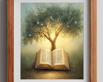 Open Bible with Glowing Olive Tree, Spiritual Faith Art Printable Wall Art (Digital Download) 72