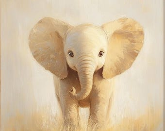 Cute Baby Elephant Nursery Print, Soft Warm Neutral Painting Printable (Digital Download) 16