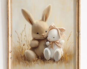 Cute Bunny Hugging Stuffed Toy, Nursery Printable Wall Art, Vintage Storybook Decor (Digital Download) 17