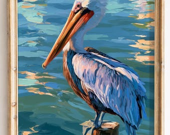 Brown Pelican on Wooden Post, Coastal Printable Wall Art (Digital Download) 62
