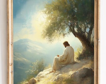 Vintage Jesus Praying in Garden of Gethsemane, Religious Christian Wall Art Printable (Digital Download) 67
