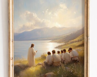 Jesus Teaching Disciples, Vintage Religious Landscape Art Printable Wall Art (Digital Download) 69