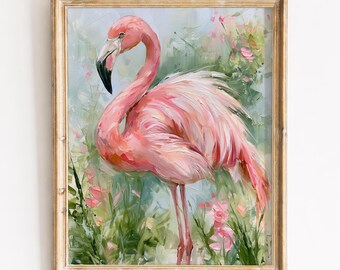 Soft Pink Flamingo Garden Painting, Botanical Printable Wall Art (Digital Download) 11