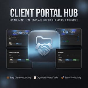 Client Portal Notion Template, Freelance Agency CRM & Project Tracker, Minimalist Dark Mode Client Dashboard, Business Digital Planner