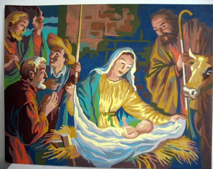 Vintage 1950's Large Jesus Mary Nativity Paint by Number Painting