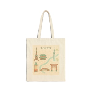 Tokyo City Map Cotton Tote Bag - Minimalist Japanese Travel Bag