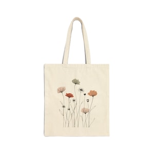 Floral Cotton Canvas Tote Bag: Eco-Friendly Reusable Shopping Bag