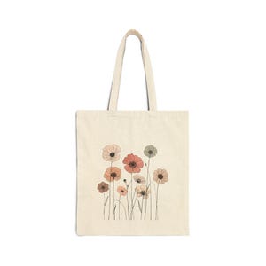 Floral Cotton Canvas Tote Bag: Eco-Friendly Reusable Shopping Bag