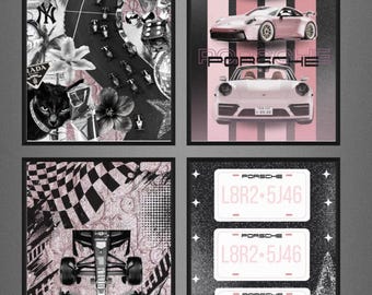 Impresiones de carreras Porsche en rosa / Arte mural inspirado en la F1 / Decoración de automovilismo con descarga instantánea