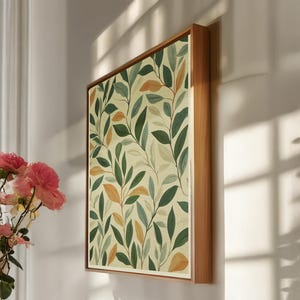 Tela com estampa de folhas, arte botânica moderna para parede, impressão de natureza emoldurada, decoração minimalista com plantas, ilustração de vegetação, presente refrescante e tranquilo