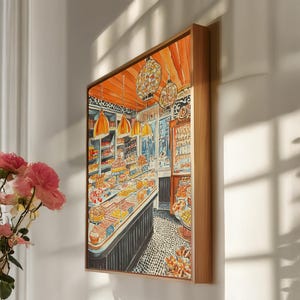 Bakery Interior Canvas, Framed Patisserie Wall Art, French Dessert Shop Print, Colorful Food Scene, Kitchen Decor, Pastry Lover Gift