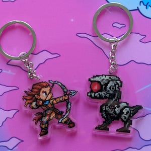 Llavero de Horizon Zero Dawn / Charm acrílico de Pixel Aloy y Watcher de doble cara