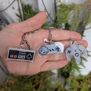 Retro Controllers Keychain | Nintendo NES, SNES, N64 8-Bit 16-Bit Keyring