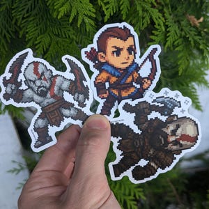 Autocollants Dieu de la guerre | Autocollant mat en vinyle Kratos grec et scandinave | Sticker GOW pour jeu vidéo | Stickers pixel rétro pour jeux vidéo