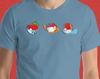 Pocket Monster T-Shirt Gen1 Starters | Adult Unisex Poke Shirt