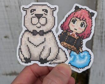 Spy x Family Stickers | Anya Forger & Bond Retro Pixel Anime Stickers | Die Cut Vinyl Decal