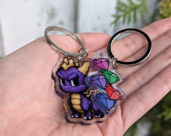 Pixel Spyro Keychain | Double-Sided Acrylic Purple Dragon Charm