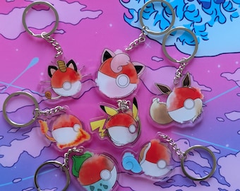 Pokeball Keychains | Pikachu, Squirtle, Bulbasaur, Charmander Charm Fan Art