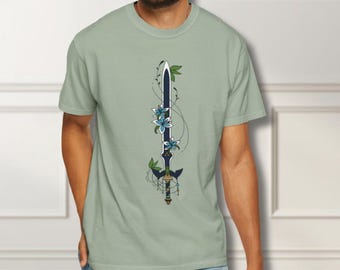 Zelda Shirt | LOZ Floral Master Sword Fan Art Unisex Gift | Botanical Gaming Tee