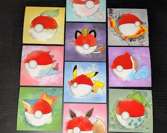Poke Ball 5" x 5" Giclée Prints | Gen1 & Gen2 Pocket Monster Art Watercolor Poster