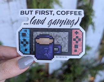 Pixel Switch Sticker, Coffee Quote | Quote Vinyl Shiny Decal