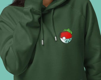 Sudadera con capucha Bulbasaur x Pokeball / Suéter unisex de algodón orgánico con diseño de monstruo de bolsillo.