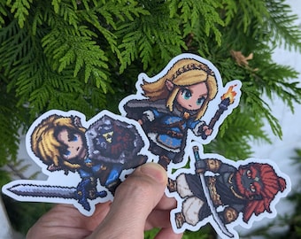 Pegatina de Zelda TOTK / Calcomanía retro de Link, Zelda y Ganondorf