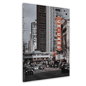 Chicago Loop Urban Wall Art – Bold City Photography Print with Red Pop Detail | Fine Art for Architecture & Street Scene Lovers