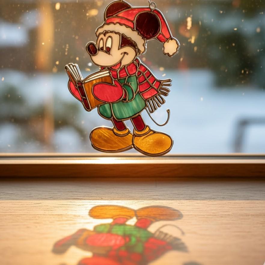 Dessous De Plat En Céramique Mickey Et Minnie Noël - Diamètre 20 Cm - Décoration De Table