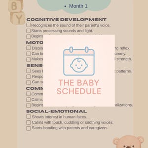 Checklist babyontwikkeling – maand 1 | Afdrukbare mijlpaaltracker | Groeigrafiek pasgeborene (pdf)