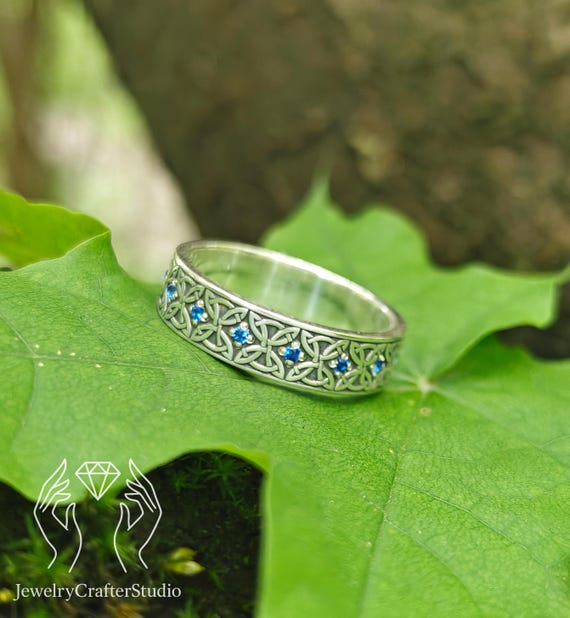 Anillo de boda con piedra azul celta para mujer: anillo bohemio de