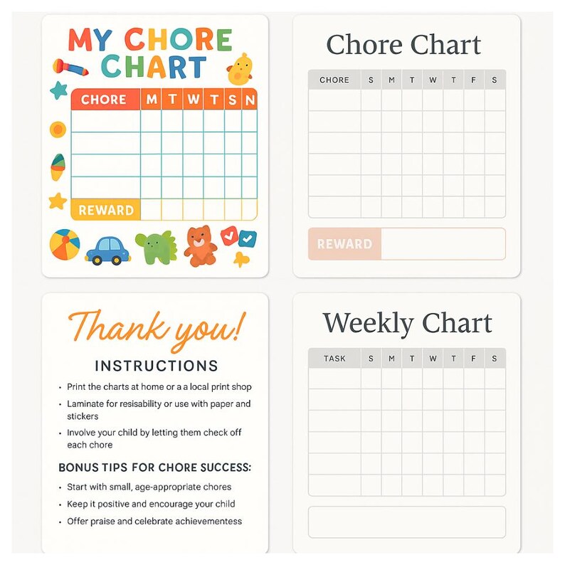 Printable Kids Chore Chart Bundle | Colorful & Minimalist Styles ...