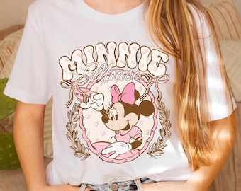 Camiseta retro de Minnie Mouse, linda camiseta de Disney para mujer, camiseta con lazo de Minnie, top vintage de Minnie, camiseta clásica de Disney, camiseta de regalo de Minnie