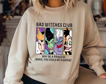Disney Villains-tröja, Bad Witches Club-t-shirt, Disney rolig skurktröja, Disneyworld, Disney Villains-tröja Disney Halloween-tröja