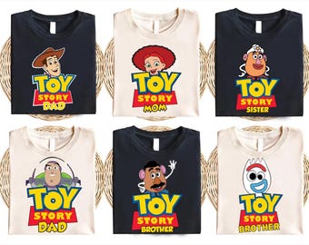 Camisetas familiares personalizadas de personajes de Toy Story, camisetas personalizadas de Toy Story, camisetas personalizadas a juego de Woody, Jessie, Rex, Slinky, Buzz y Alien.