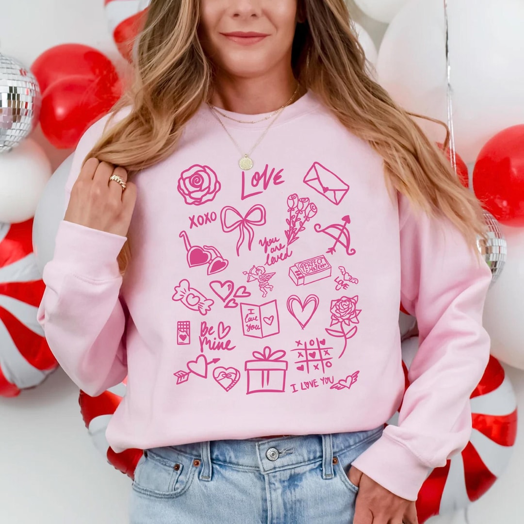 Sudadera con garabatos para el Día de San Valentín, Sudadera con lindos ...