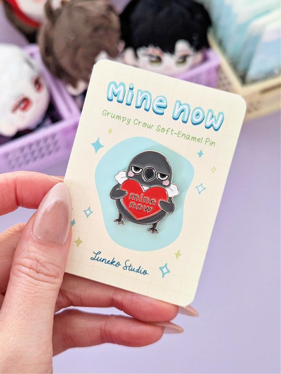 Grumpy Crow Mephisto Emoji Enamel Pin: Love and Deepspace - Shiny Silver