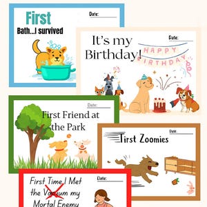 Cartes d'étapes imprimables pour chiens - 10 moments amusants et doux avec un animal de compagnie - Chiot Gotcha Day, premier bain, anniversaire, visite chez le vétérinaire - Téléchargement numérique