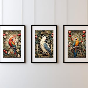 Botanical Parrot Trio | Digital Printable Wall Art | (Set of 3 Artistic Renders)