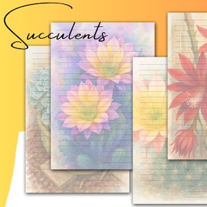 Juego de papelería con suculentas y cactus / 4 páginas imprimibles tamaño carta / Papel de acuarela con diseño floral del desierto / Descarga instantánea