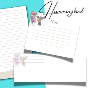 Set di cancelleria con acquerello "Colibrì" / Carta intestata, biglietto e busta stampabili / Download immediato / Carta da scrivere con uccellini floreali