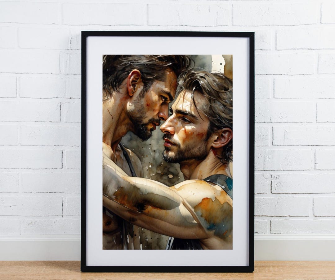Gay Couple Intimate Portrait NSFW Digital Watercolor Art LGBTQ gay-couple-intimate-portrait-nsfw-digital-watercolor-art-lgbtq