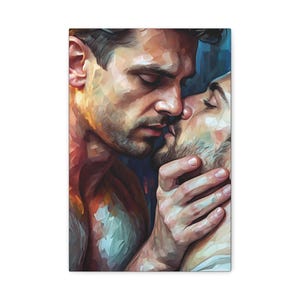 Gay Couple Kiss Canvas Print: Romantic LGBTQ+ Wall Art (12x18)