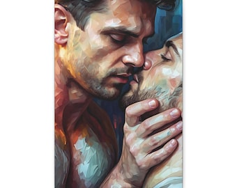 Gay Couple Kiss Canvas Print: Romantic LGBTQ+ Wall Art (12x18)