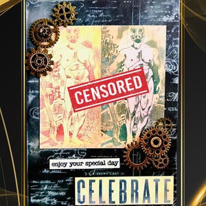 Handgemachte NSFW Steampunk Jubiläumskarte 5x7, Legierungsakzente, Sexy Goth Geschenk, Grußkarte für Erwachsene, Vintage Industrial