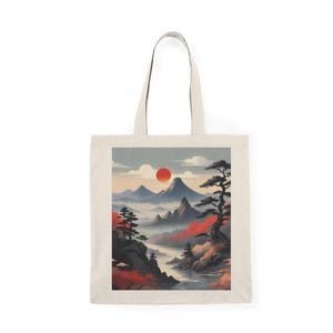 Japanese Landscape Tote Bag, Eco-Friendly Shopping Bag, Nature Lover Gift, Mountain Art Tote, Travel Companion
