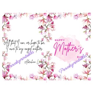 Biglietto d'auguri per la festa della mamma stampabile - Modello floreale di magnolia modificabile - Grazie mamma e lista dei desideri - Download digitale pieghevole