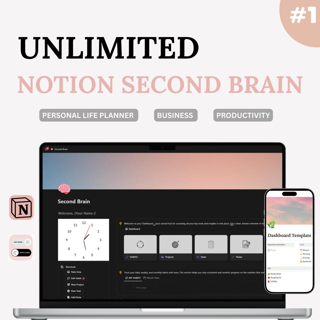 Notion Second Brain Template | Digital Knowledge Management System for ...